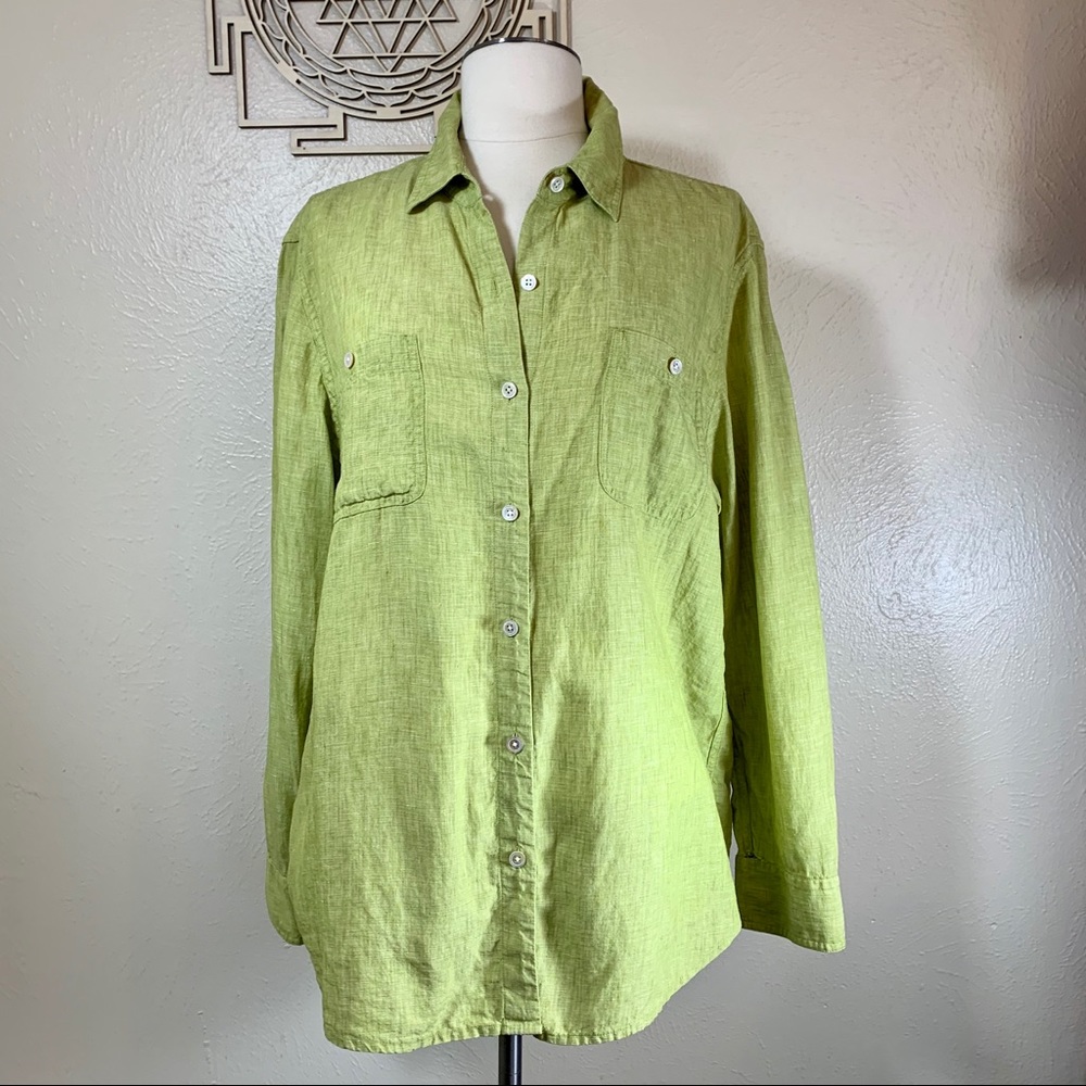 Tommy Bahama Womens Green Linen Blouse